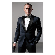 Custom Made Smoking Azul Escuro Inspirado Por Terno Usado Em James Bond Terno Do Casamento Para Os Homens Noivo Calças Casaco Arco preto