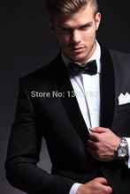 Custom Made Smoking Azul Escuro Inspirado Por Terno Usado Em James Bond Terno Do Casamento Para Os Homens Noivo Calças Casaco Arco preto